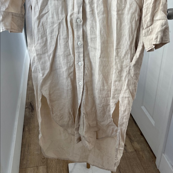 Emerson Fry Midi 100% Linen Shirtdress Button Down in Beige Almond XS $248 - Picture 7 of 11